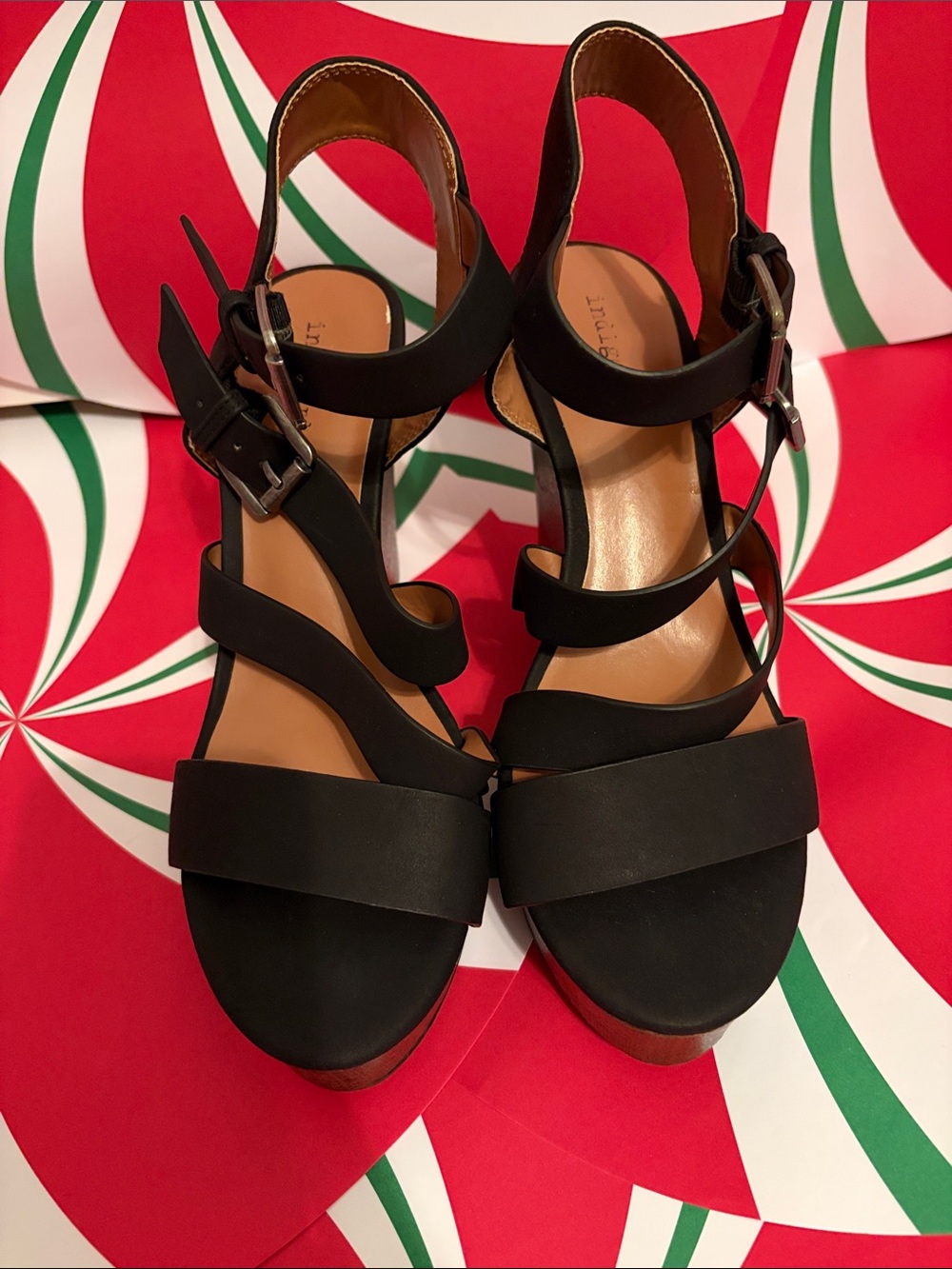Indigo Black Strappy Platform Sandals